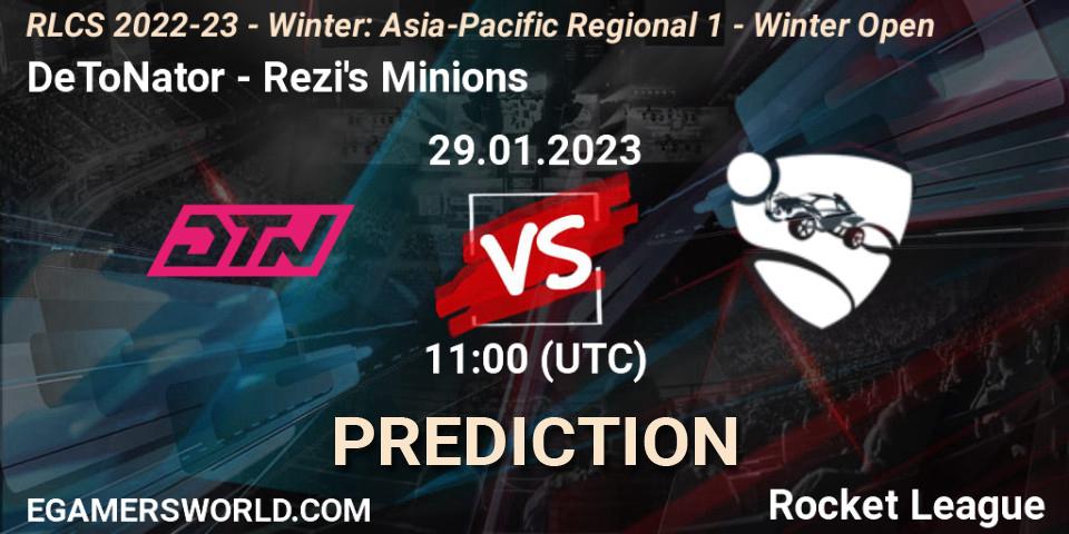 Prognoza DeToNator - Rezi's Minions. 29.01.2023 at 10:00, Rocket League, RLCS 2022-23 - Winter: Asia-Pacific Regional 1 - Winter Open