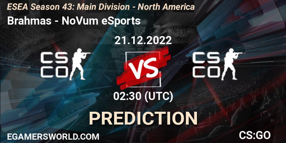 Prognoza Brahmas - NoVum eSports. 21.12.2022 at 02:30, Counter-Strike (CS2), ESEA Season 43: Main Division - North America