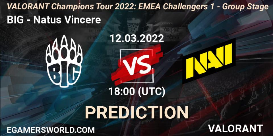 Prognoza BIG - Natus Vincere. 12.03.2022 at 18:25, VALORANT, VCT 2022: EMEA Challengers 1 - Group Stage