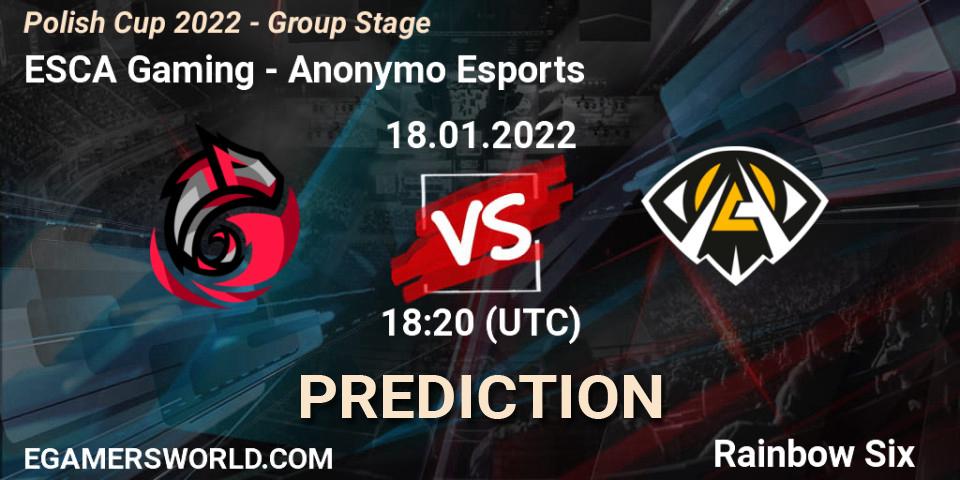 Prognoza ESCA Gaming - Anonymo Esports. 18.01.2022 at 18:20, Rainbow Six, Polish Cup 2022 - Group Stage