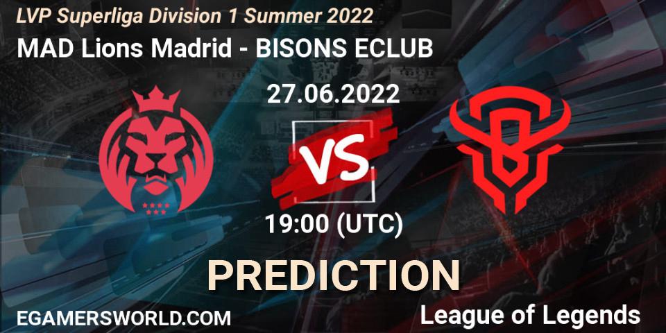 Prognoza MAD Lions Madrid - BISONS ECLUB. 27.06.2022 at 19:00, LoL, LVP Superliga Division 1 Summer 2022