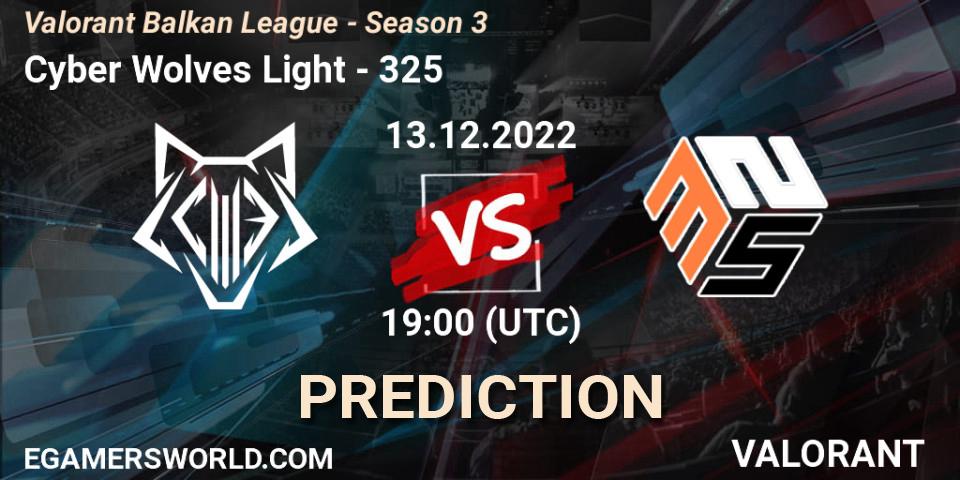Prognoza Cyber Wolves Light - 325. 13.12.2022 at 19:00, VALORANT, Valorant Balkan League - Season 3