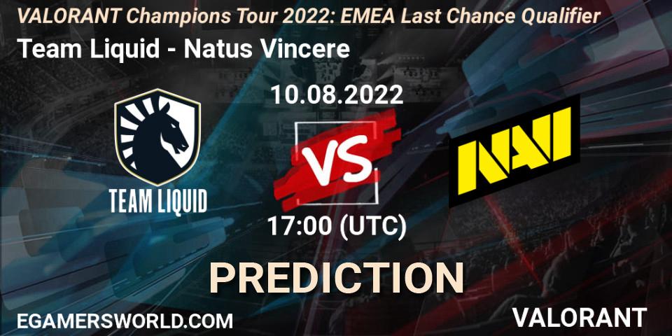 Prognoza Team Liquid - Natus Vincere. 10.08.22, VALORANT, VCT 2022: EMEA Last Chance Qualifier