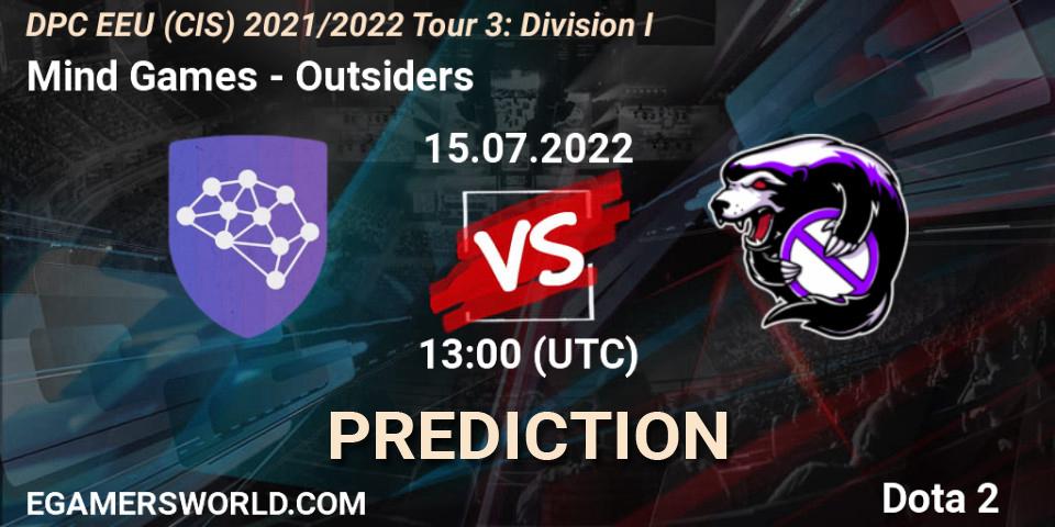 Prognoza Mind Games - Outsiders. 15.07.2022 at 13:38, Dota 2, DPC EEU (CIS) 2021/2022 Tour 3: Division I