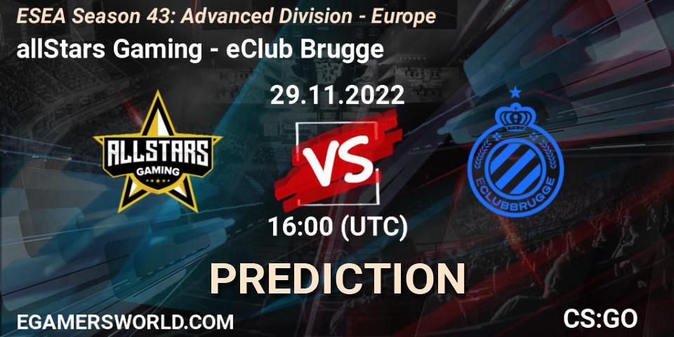 Prognoza allStars Gaming - eClub Brugge. 29.11.22, CS2 (CS:GO), ESEA Season 43: Advanced Division - Europe