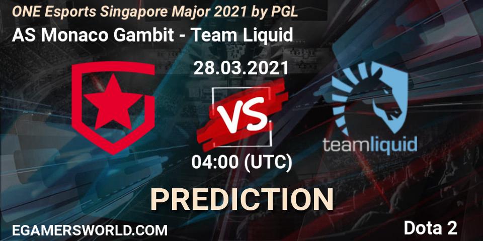 Prognoza AS Monaco Gambit - Team Liquid. 28.03.2021 at 03:53, Dota 2, ONE Esports Singapore Major 2021