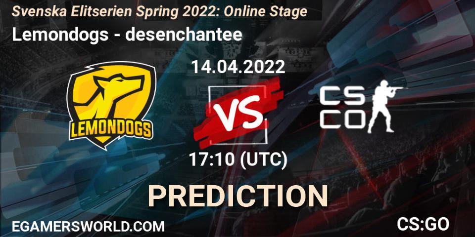 Prognoza Lemondogs - desenchantee. 21.04.2022 at 17:00, Counter-Strike (CS2), Svenska Elitserien Spring 2022: Online Stage