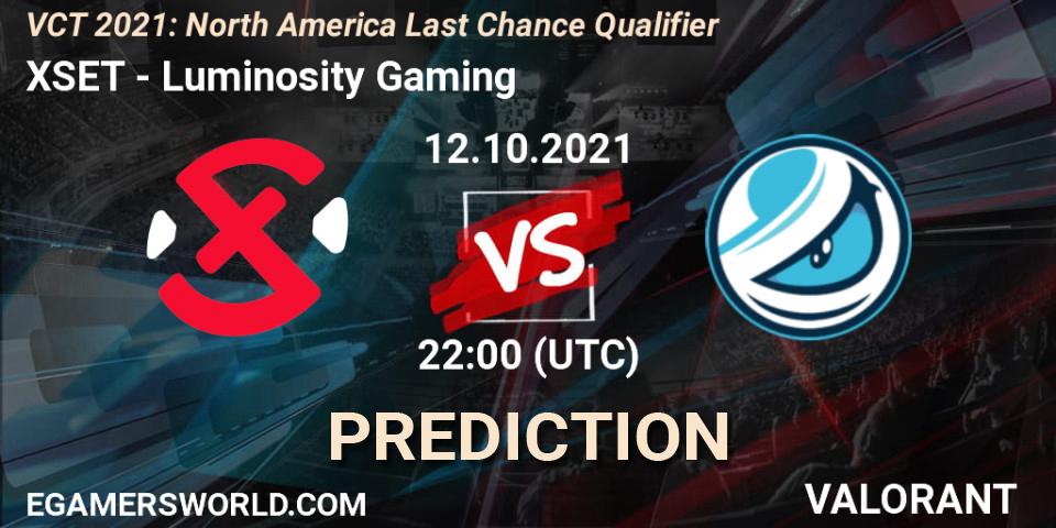 Prognoza XSET - Luminosity Gaming. 12.10.21, VALORANT, VCT 2021: North America Last Chance Qualifier