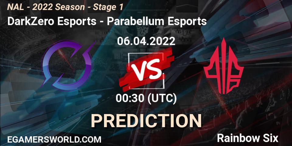 Prognoza DarkZero Esports - Parabellum Esports. 06.04.22, Rainbow Six, NAL - Season 2022 - Stage 1