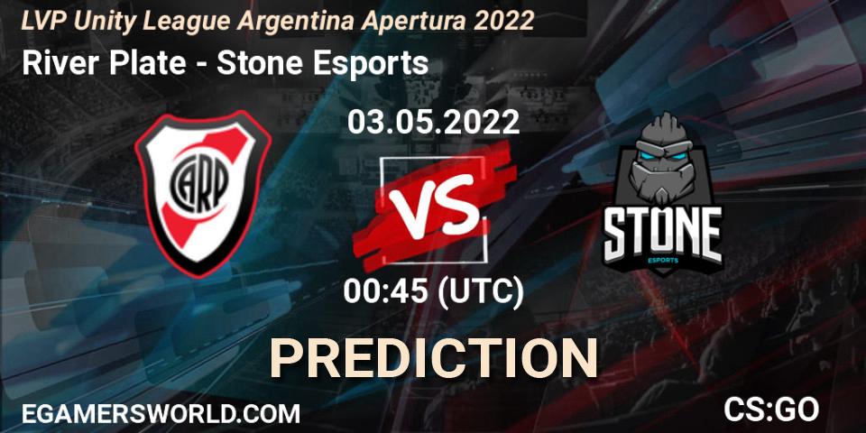 Prognoza River Plate - Stone Esports. 03.05.2022 at 00:45, Counter-Strike (CS2), LVP Unity League Argentina Apertura 2022