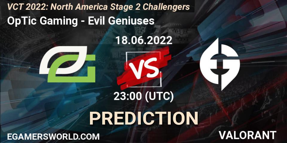Prognoza OpTic Gaming - Evil Geniuses. 18.06.2022 at 23:00, VALORANT, VCT 2022: North America Stage 2 Challengers