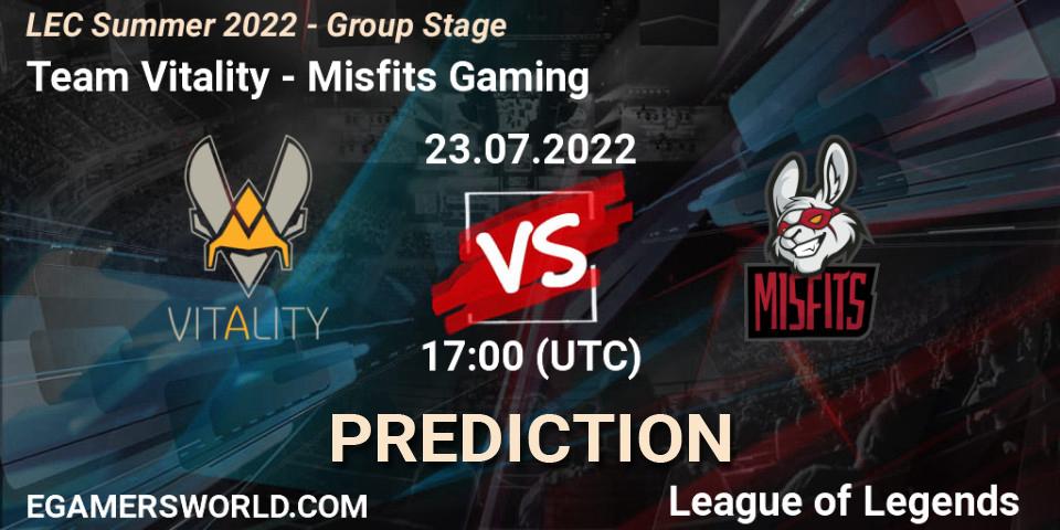 Prognoza Team Vitality - Misfits Gaming. 23.07.22, LoL, LEC Summer 2022 - Group Stage