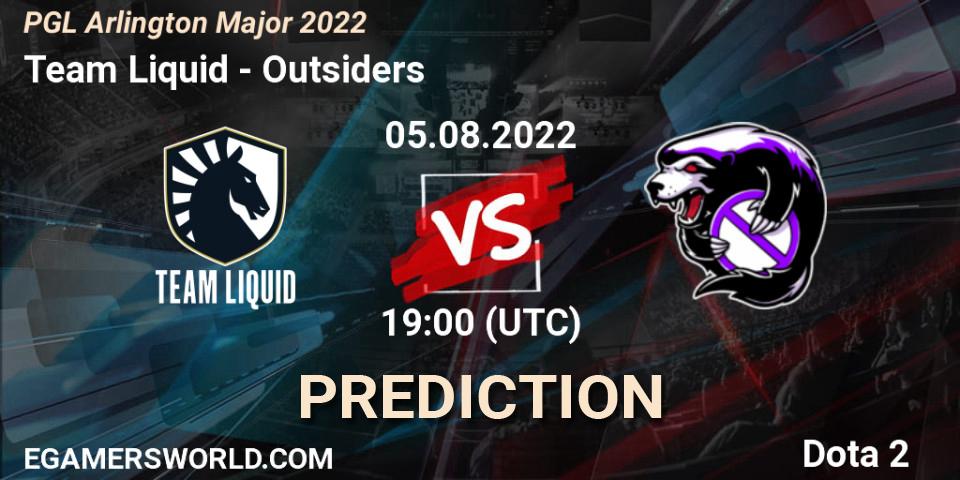 Prognoza Team Liquid - Outsiders. 05.08.2022 at 19:29, Dota 2, PGL Arlington Major 2022 - Group Stage