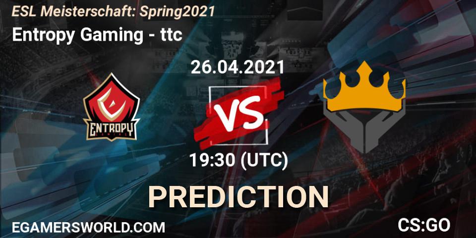 Prognoza Entropy Gaming - ttc. 26.04.2021 at 19:30, Counter-Strike (CS2), ESL Meisterschaft: Spring 2021