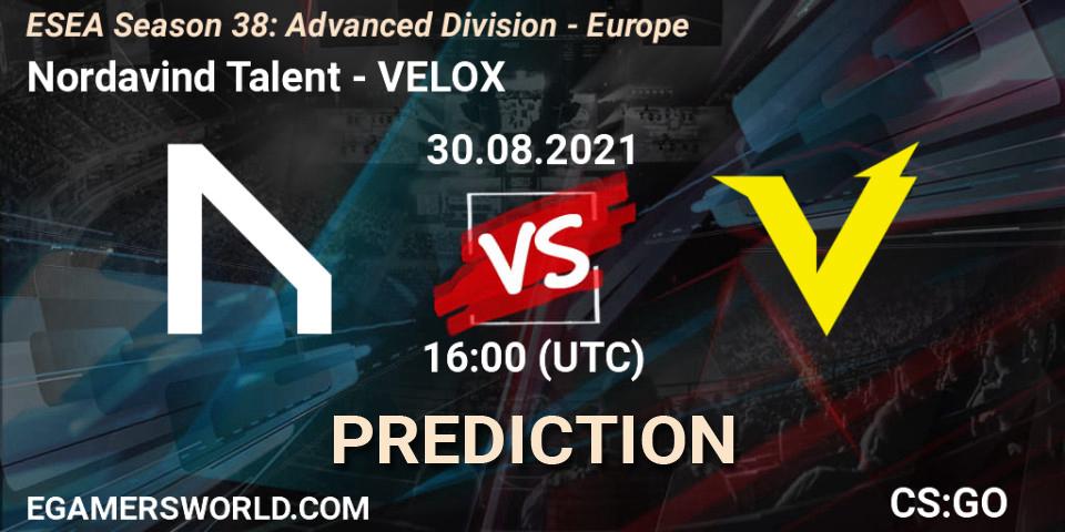 Prognoza Nordavind Talent - VELOX. 30.08.2021 at 16:00, Counter-Strike (CS2), ESEA Season 38: Advanced Division - Europe