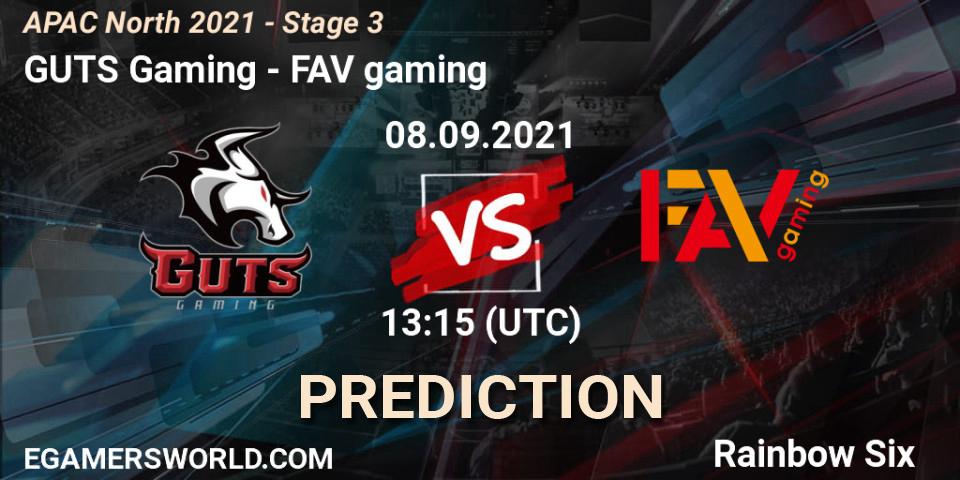 Prognoza GUTS Gaming - FAV gaming. 08.09.2021 at 13:15, Rainbow Six, APAC North 2021 - Stage 3