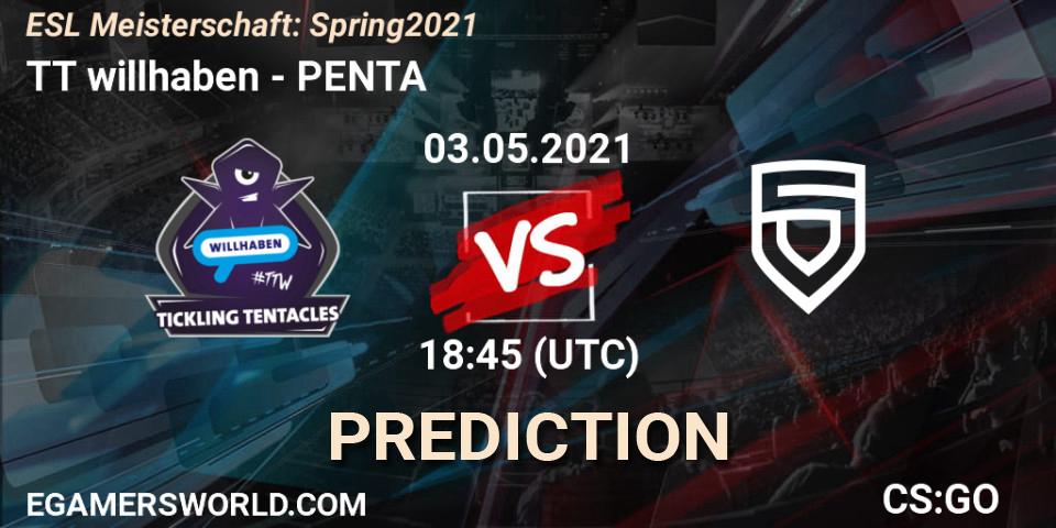 Prognoza TT willhaben - PENTA. 03.05.2021 at 18:45, Counter-Strike (CS2), ESL Meisterschaft: Spring 2021
