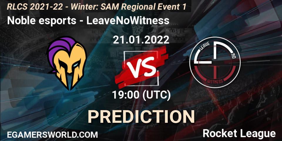 Prognoza Noble esports - LeaveNoWitness. 21.01.2022 at 19:00, Rocket League, RLCS 2021-22 - Winter: SAM Regional Event 1
