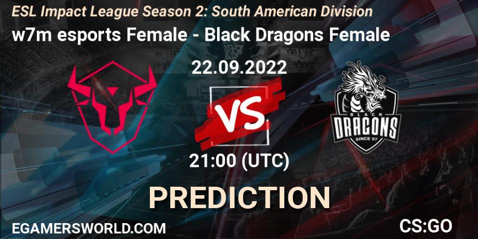 Prognoza w7m esports Female - Black Dragons Female. 22.09.2022 at 21:00, Counter-Strike (CS2), ESL Impact League Season 2: South American Division