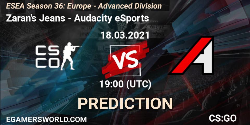 Prognoza Zaran's Jeans - Audacity eSports. 18.03.2021 at 19:00, Counter-Strike (CS2), ESEA Season 36: Europe - Advanced Division