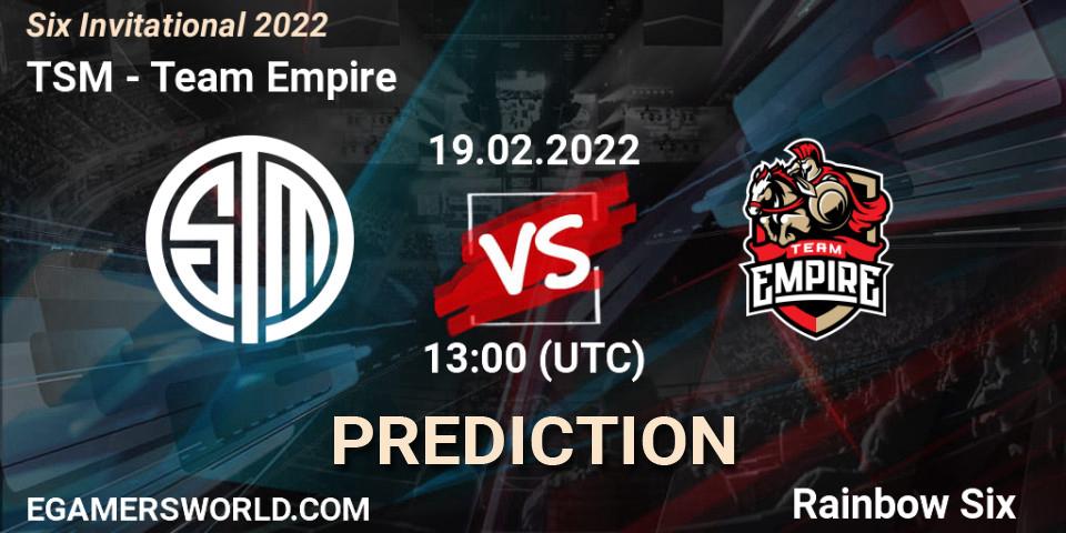Prognoza TSM - Team Empire. 19.02.2022 at 13:00, Rainbow Six, Six Invitational 2022
