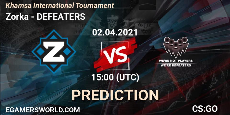 Prognoza Zorka - DEFEATERS. 02.04.2021 at 15:00, Counter-Strike (CS2), Khamsa International Tournament