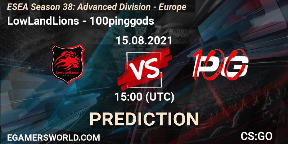 Prognoza LowLandLions - 100pinggods. 15.08.2021 at 15:00, Counter-Strike (CS2), ESEA Season 38: Advanced Division - Europe