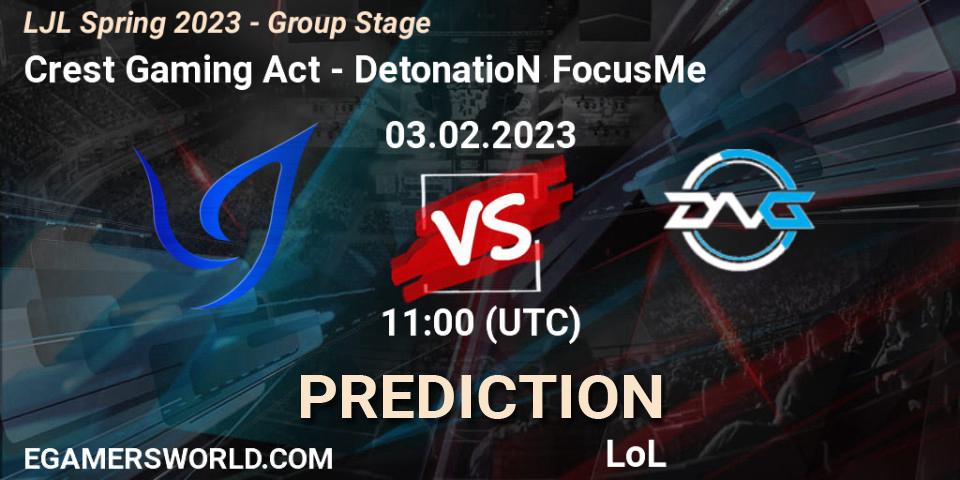 Prognoza Crest Gaming Act - DetonatioN FocusMe. 03.02.2023 at 10:00, LoL, LJL Spring 2023 - Group Stage