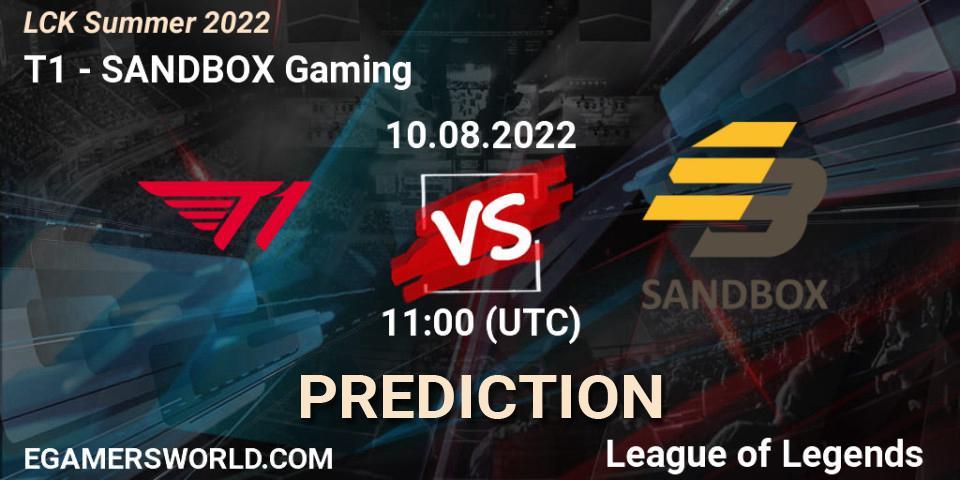 Prognoza T1 - SANDBOX Gaming. 10.08.2022 at 11:00, LoL, LCK Summer 2022