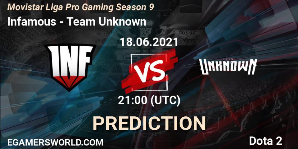 Prognoza Infamous - Team Unknown. 18.06.2021 at 21:00, Dota 2, Movistar Liga Pro Gaming Season 9
