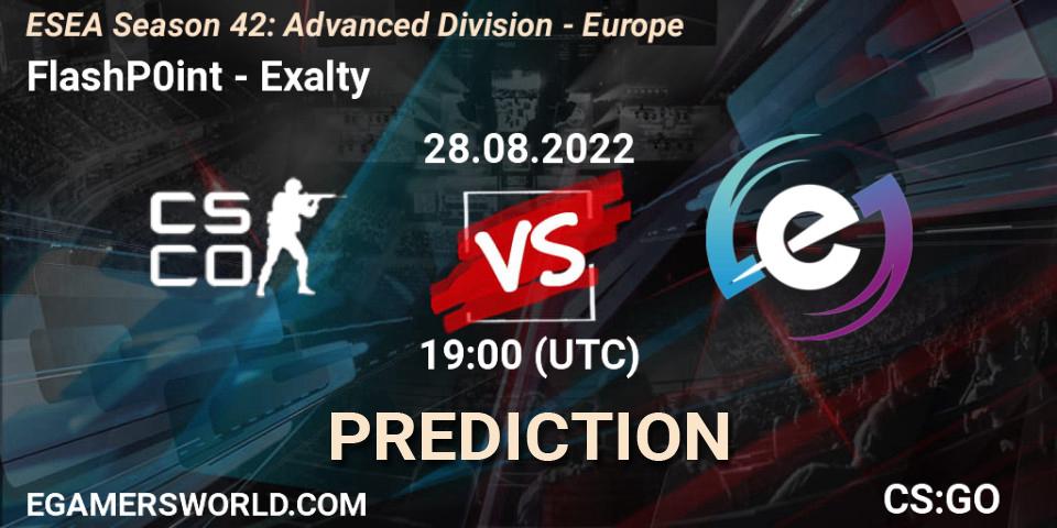Prognoza FlashP0int - Exalty. 28.08.2022 at 19:00, Counter-Strike (CS2), ESEA Season 42: Advanced Division - Europe