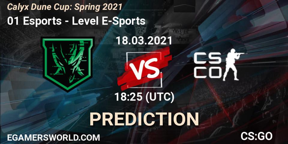 Prognoza 01 Esports - Level E-Sports. 18.03.2021 at 18:30, Counter-Strike (CS2), Calyx Dune Cup: Spring 2021