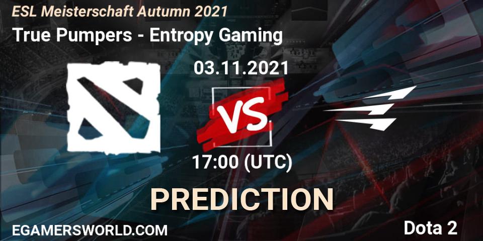 Prognoza True Pumpers - Entropy Gaming. 03.11.2021 at 18:00, Dota 2, ESL Meisterschaft Autumn 2021