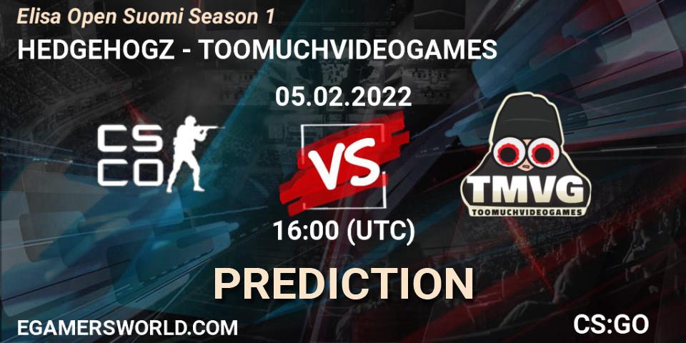 Prognoza HEDGEHOGZ - TOOMUCHVIDEOGAMES. 05.02.2022 at 16:00, Counter-Strike (CS2), Elisa Open Suomi Season 1