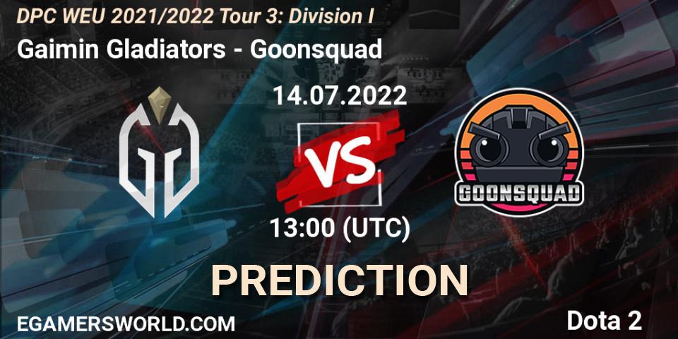 Prognoza Gaimin Gladiators - Goonsquad. 14.07.2022 at 12:55, Dota 2, DPC WEU 2021/2022 Tour 3: Division I