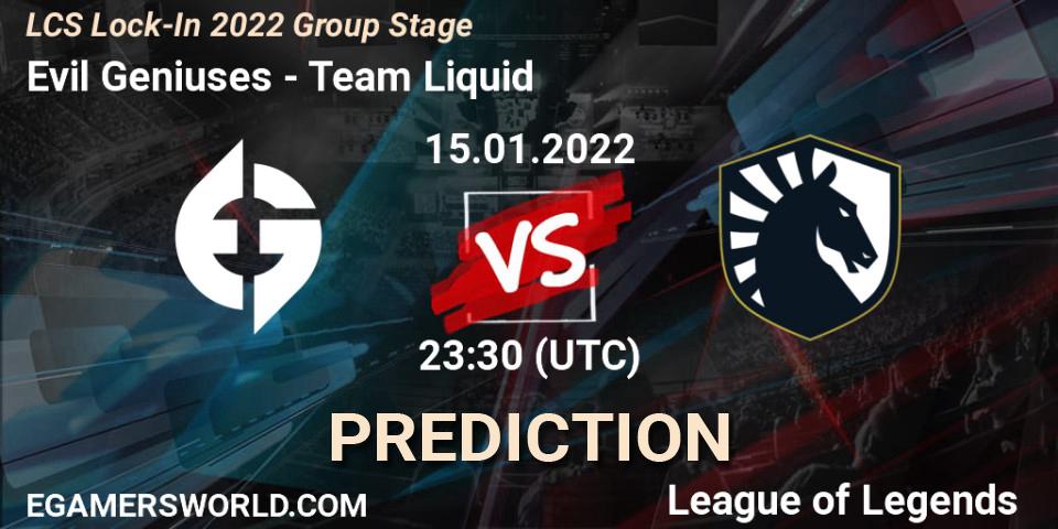 Prognoza Evil Geniuses - Team Liquid. 15.01.2022 at 23:15, LoL, LCS Lock-In 2022 Group Stage