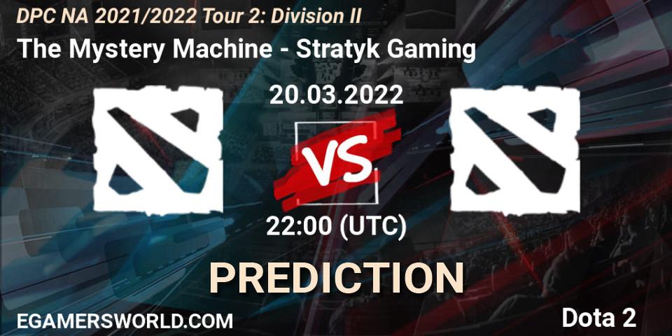 Prognoza The Mystery Machine - Stratyk Gaming. 20.03.2022 at 22:55, Dota 2, DP 2021/2022 Tour 2: NA Division II (Lower) - ESL One Spring 2022