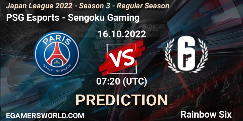 Prognoza PSG Esports - Sengoku Gaming. 16.10.2022 at 07:20, Rainbow Six, Japan League 2022 - Season 3 - Regular Season
