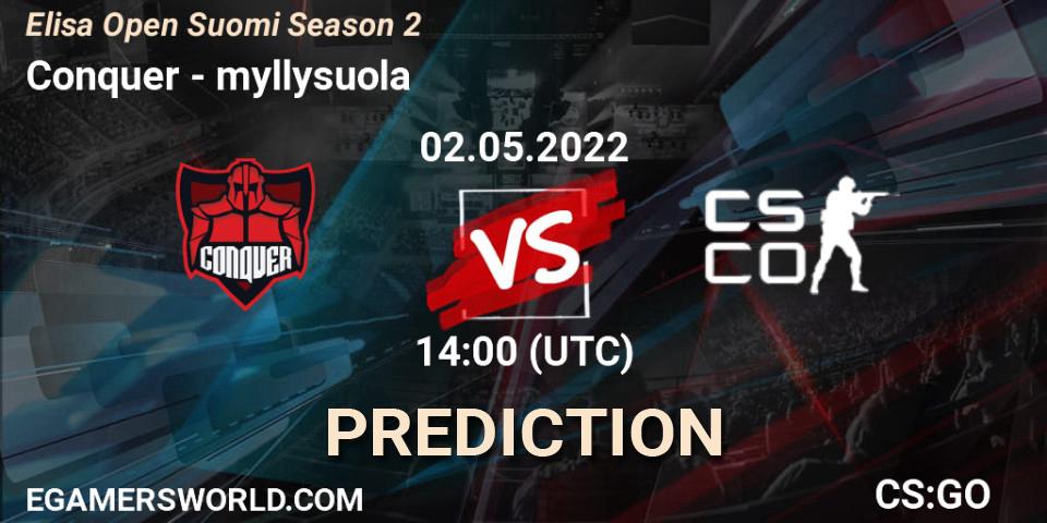 Prognoza Conquer - myllysuola. 02.05.2022 at 14:00, Counter-Strike (CS2), Elisa Open Suomi Season 2
