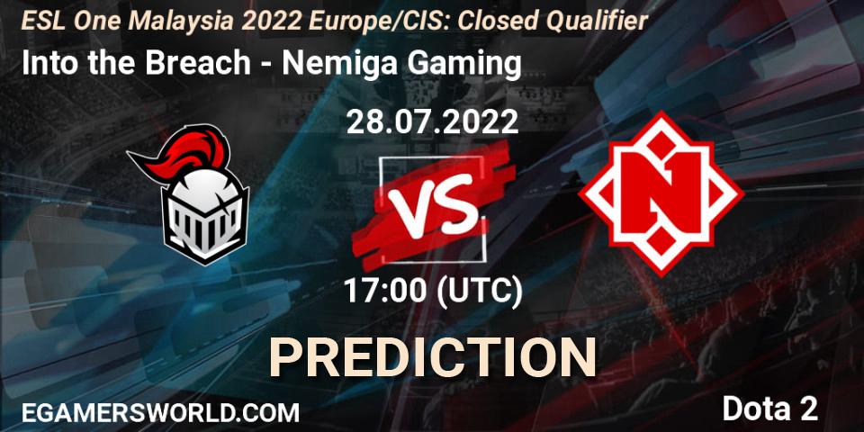 Prognoza Into the Breach - Nemiga Gaming. 28.07.2022 at 17:01, Dota 2, ESL One Malaysia 2022 Europe/CIS: Closed Qualifier