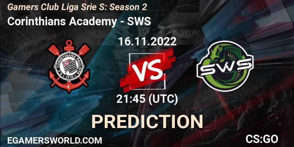 Prognoza Corinthians Academy - SWS. 16.11.2022 at 21:45, Counter-Strike (CS2), Gamers Club Liga Série S: Season 2