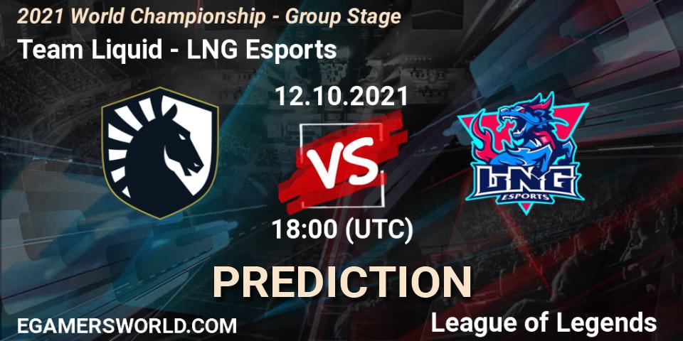 Prognoza Team Liquid - LNG Esports. 18.10.2021 at 12:00, LoL, 2021 World Championship - Group Stage