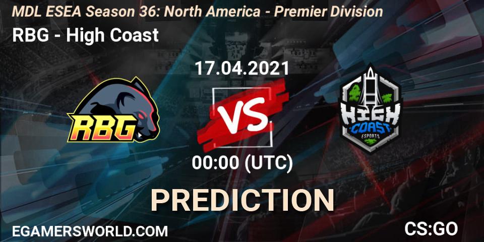 Prognoza RBG - High Coast. 17.04.2021 at 00:00, Counter-Strike (CS2), MDL ESEA Season 36: North America - Premier Division