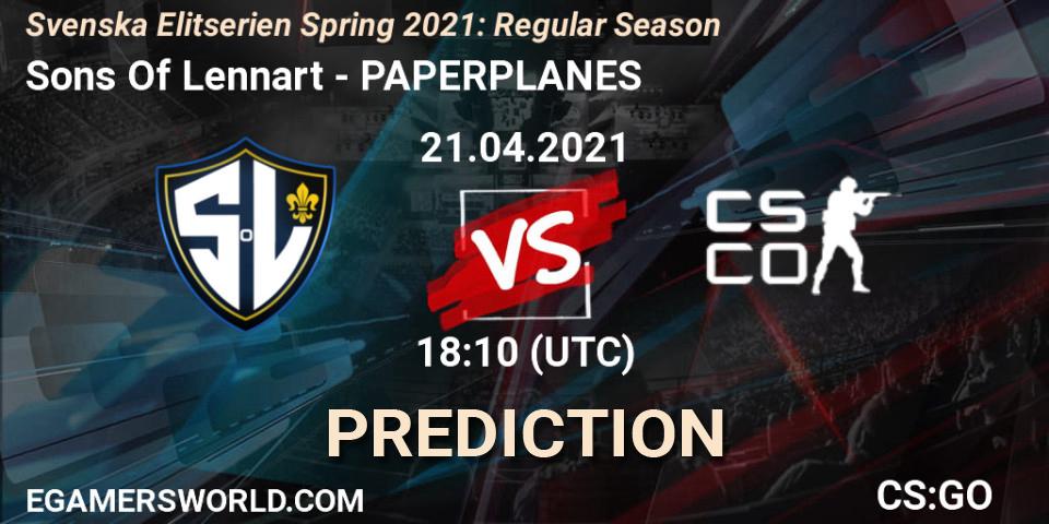 Prognoza Sons Of Lennart - PAPERPLANES. 21.04.2021 at 18:10, Counter-Strike (CS2), Svenska Elitserien Spring 2021: Regular Season