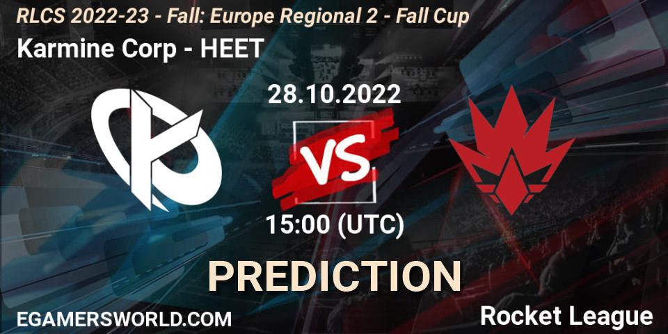Prognoza Karmine Corp - HEET. 28.10.2022 at 15:00, Rocket League, RLCS 2022-23 - Fall: Europe Regional 2 - Fall Cup