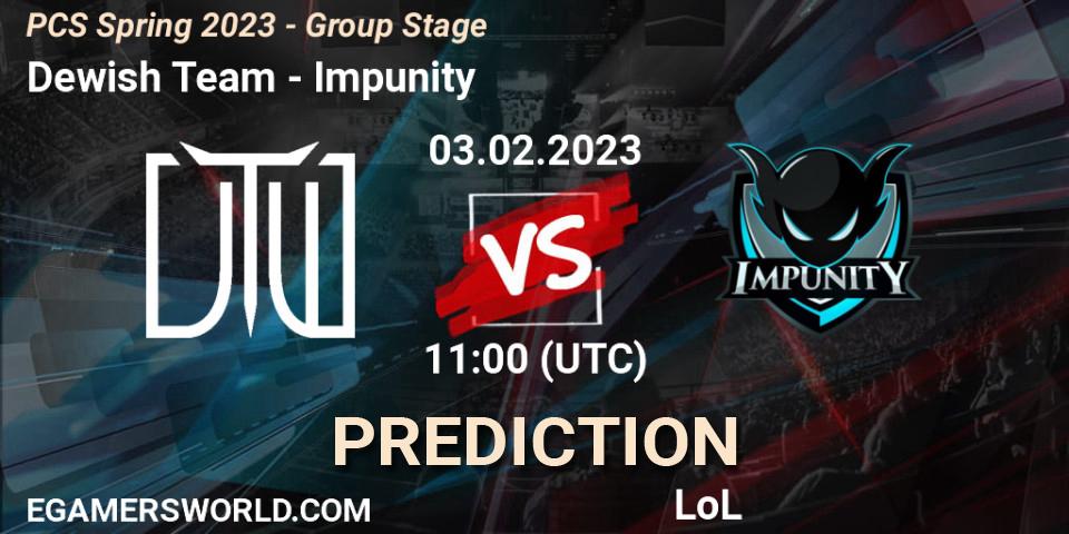 Prognoza Dewish Team - Impunity. 03.02.2023 at 11:00, LoL, PCS Spring 2023 - Group Stage