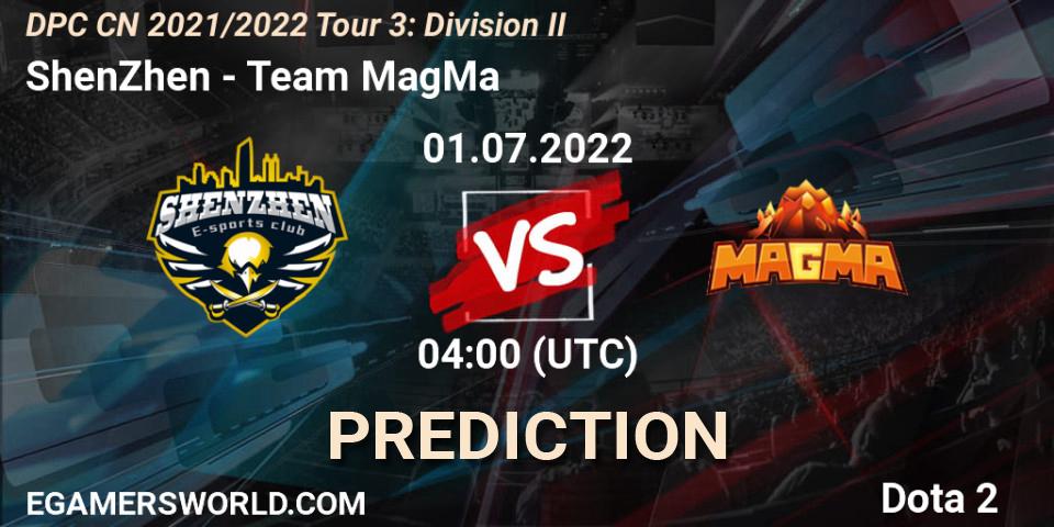 Prognoza ShenZhen - Team MagMa. 01.07.2022 at 04:01, Dota 2, DPC CN 2021/2022 Tour 3: Division II