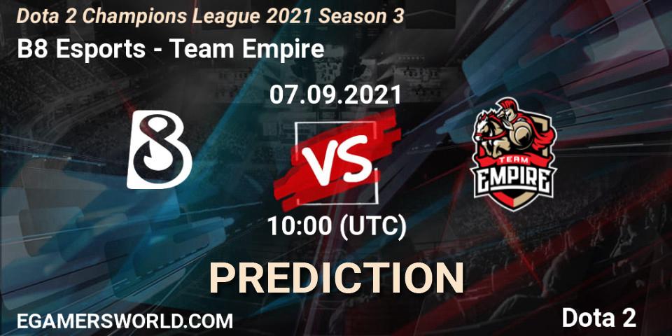 Prognoza B8 Esports - Team Empire. 07.09.2021 at 10:02, Dota 2, Dota 2 Champions League 2021 Season 3