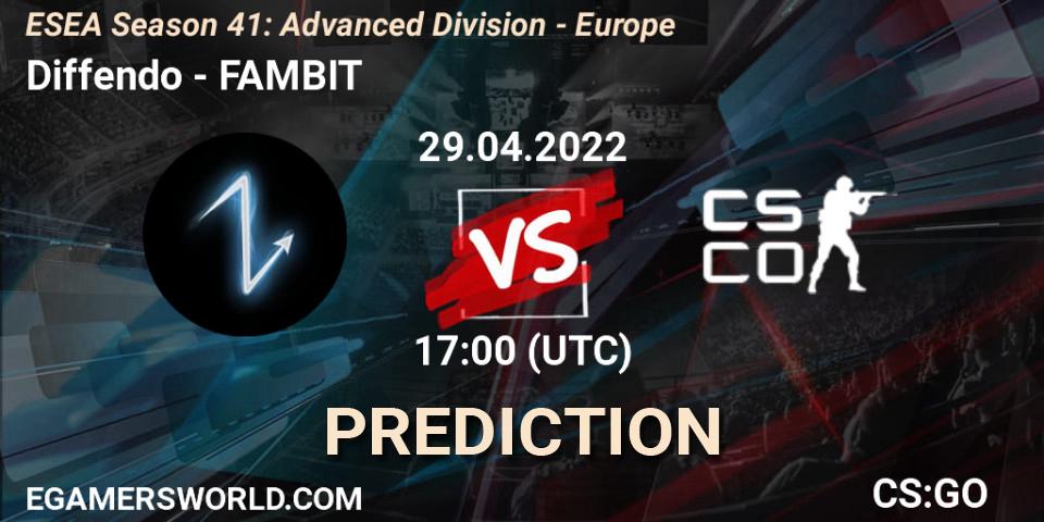 Prognoza Diffendo - FAMBIT. 29.04.2022 at 17:00, Counter-Strike (CS2), ESEA Season 41: Advanced Division - Europe