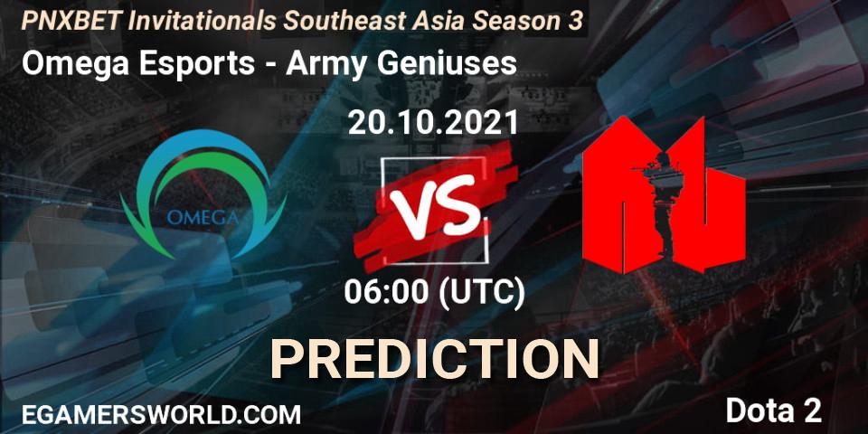 Prognoza Omega Esports - Army Geniuses. 20.10.2021 at 06:07, Dota 2, PNXBET Invitationals Southeast Asia Season 3